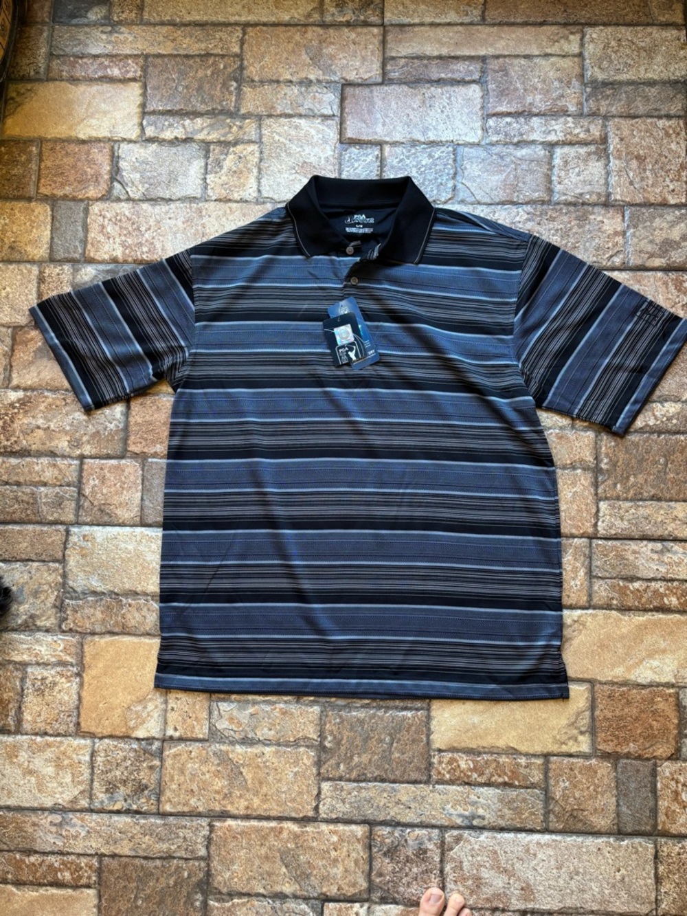 PGA Tour Men’s Black & Blue Striped Golf Polo